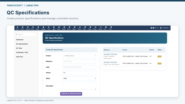 QC specifications overview and creation