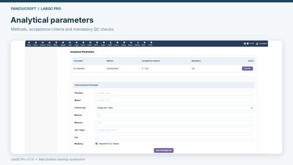 Analytical parameter definitions and acceptance criteria