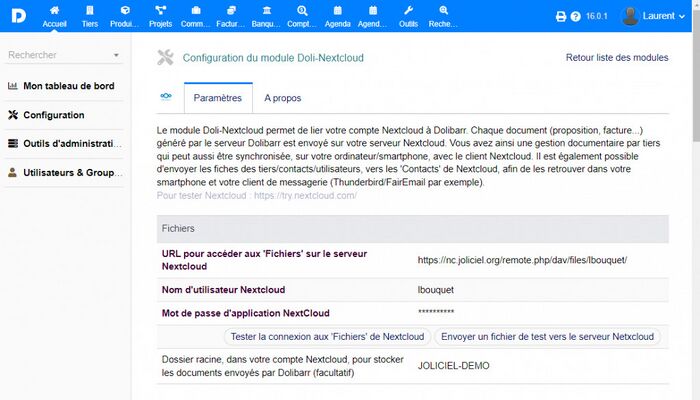 Paramétrage de l'accès WebDAV aux fichiers Nextcloud
