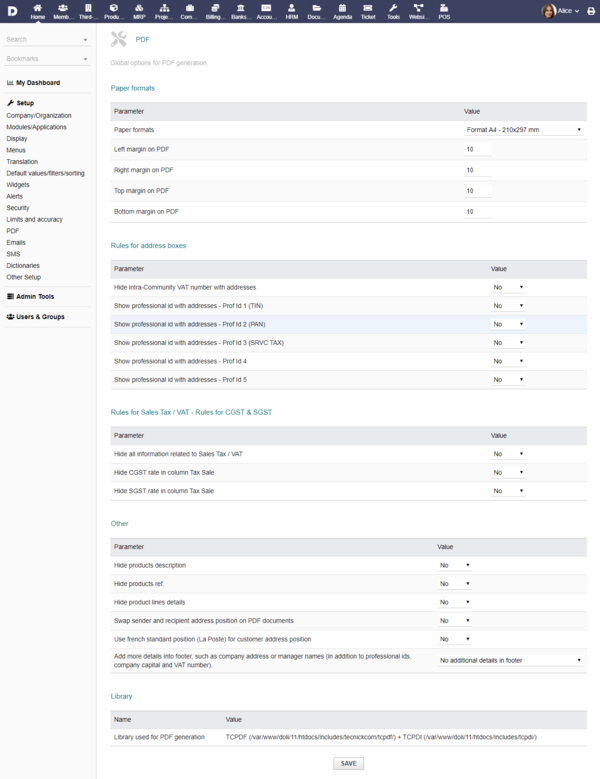 Setup PDF - Dolibarr ERP CRM Wiki