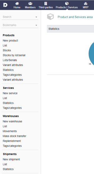 Lateral menu of the Product module