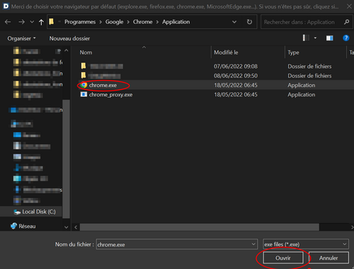 5. Choisir votre navigateur ( ici Chrome ) puis Ouvrir