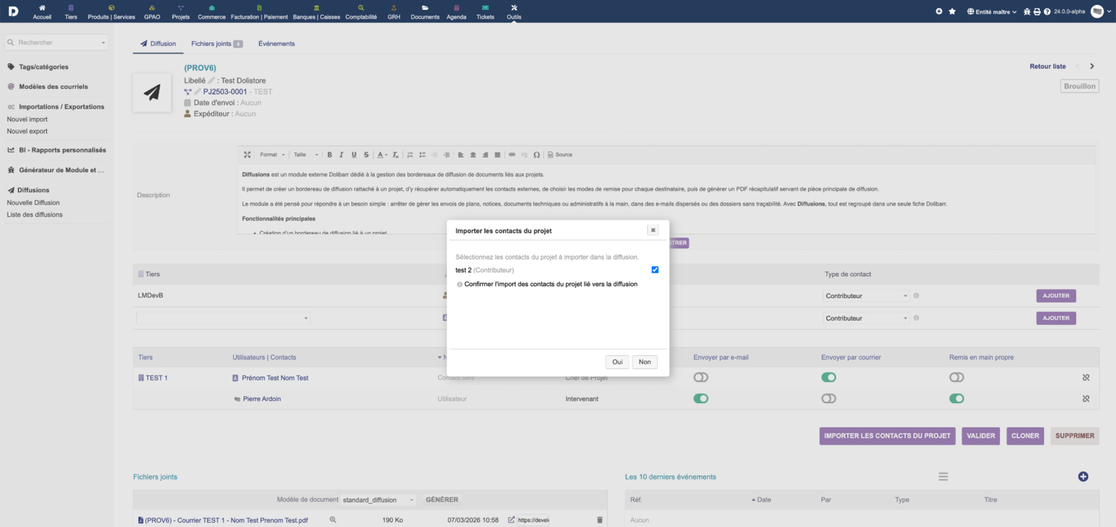 Import des contacts du Projets