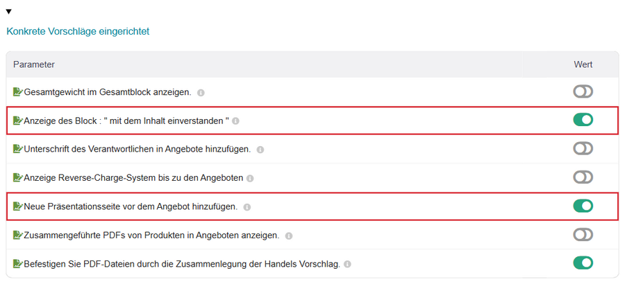 Seite Angebote des Moduls: Einverständnis-Rahmen und Präsentationsseiten