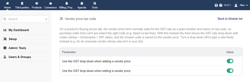 File:DolibarrUserAustralia-VendorPriceTaxCode-setup.png
