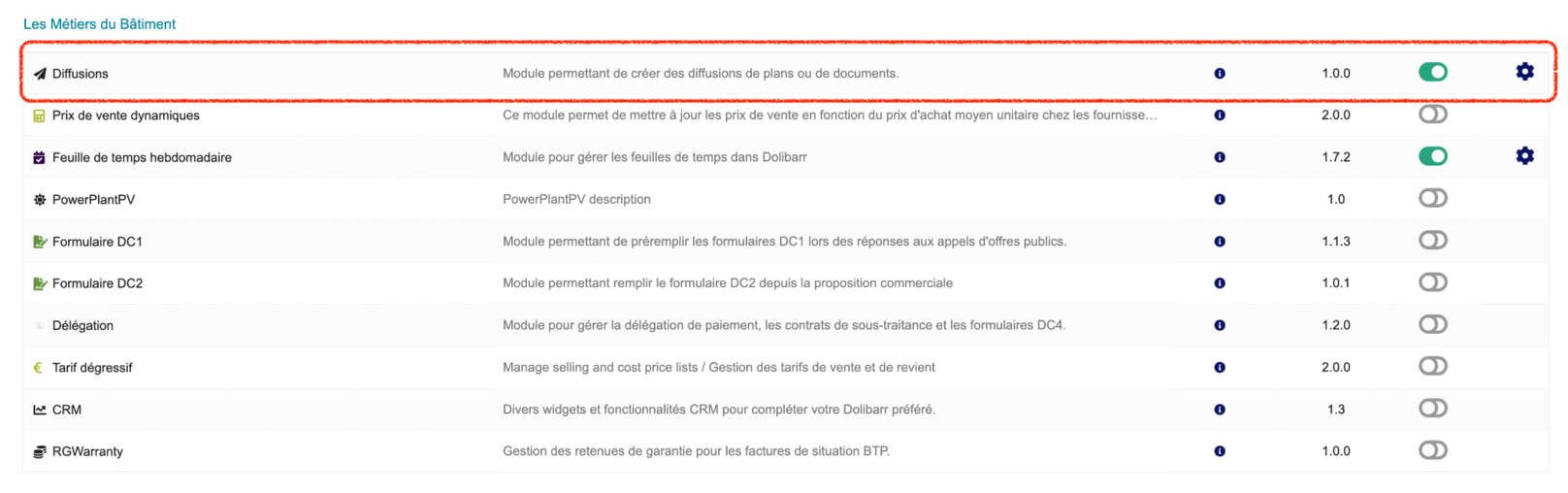 Illustration de l'activation du module