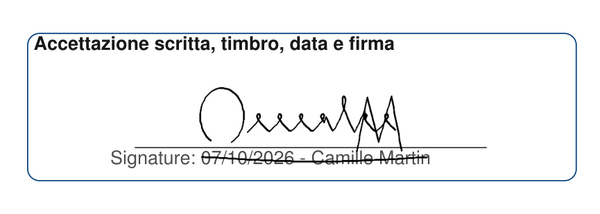 Riquadro «Per accettazione» del PDF firmato: firma, data e nome del firmatario