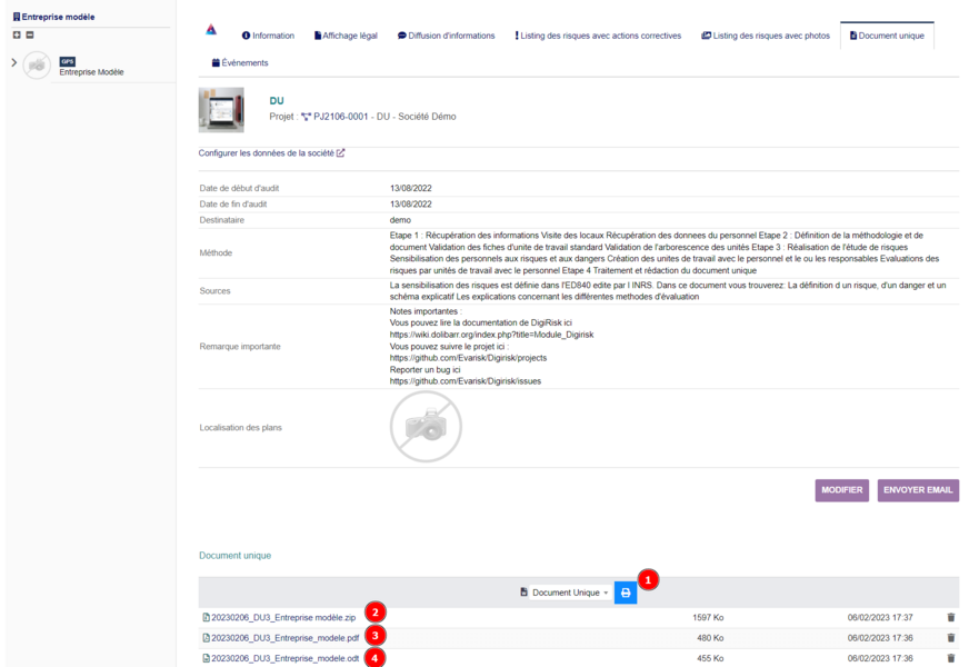 Etape 2: Génération du Document Unique (1)Cliquez sur générer (2)Télécharger le fichier de votre choix