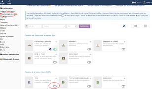 18. Ensuite aller dans Modules/Applications et activer un module, ici Tiers