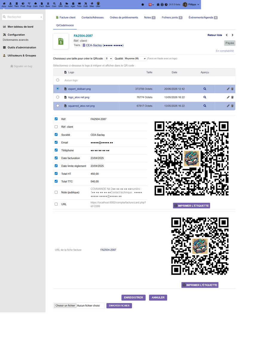 QR code tab of an invoice with embedded logo