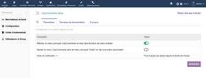 Page de configuration du module