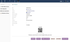 Fiche d'un pass jour avec son code QR imprimable