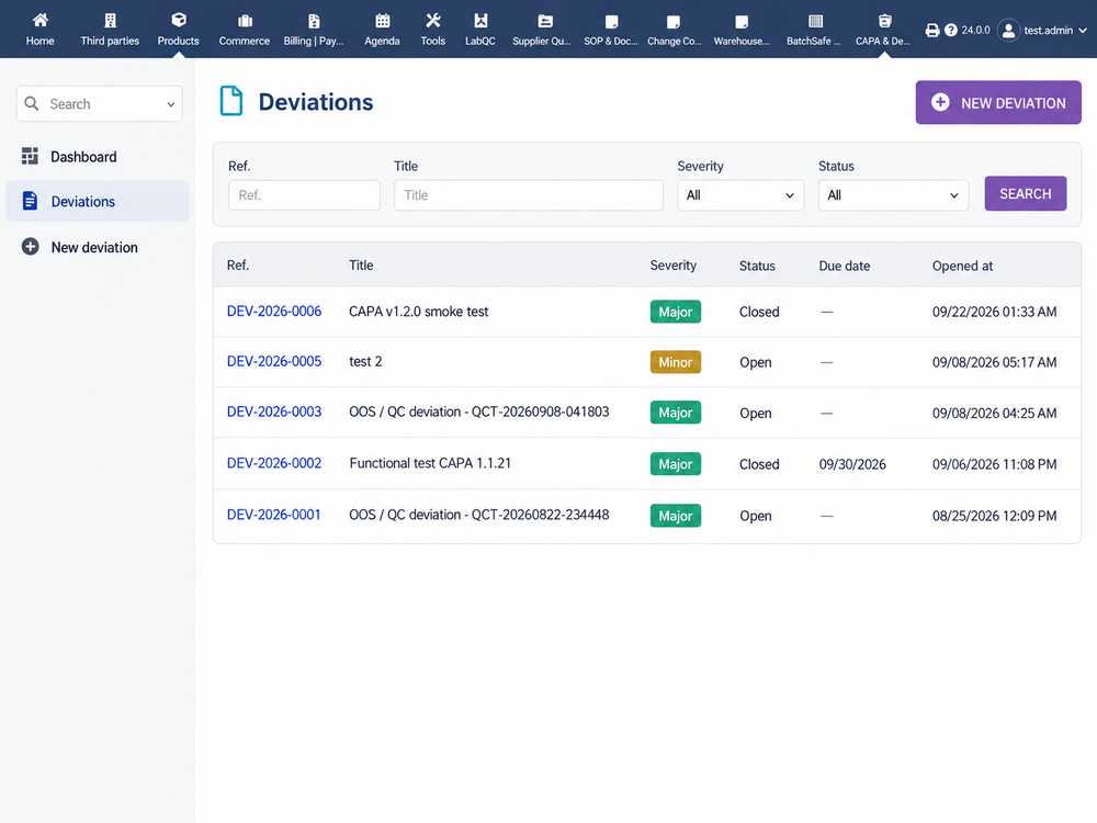 Deviation management interface