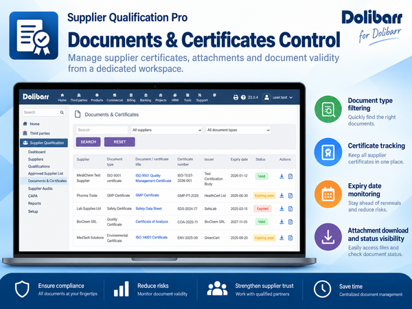 Supplier Qualification Pro supplier documents and certificate monitoring