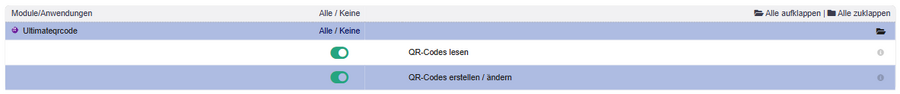 Berechtigungen des Moduls UltimateQRcode
