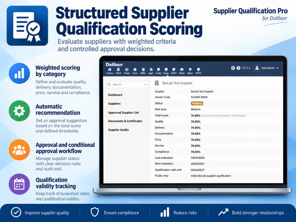 Supplier Qualification Pro weighted supplier scoring and qualification workflow