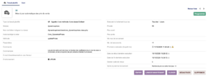 Capture d’écran de la fiche d’un travail planifié DynamicPrices avec fréquence quotidienne et méthode updatePrices.
