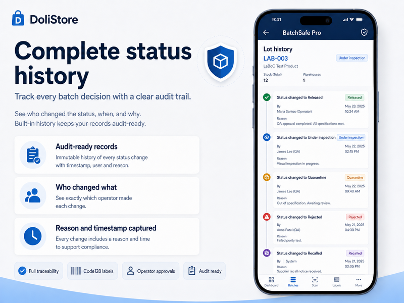 Complete status history and audit trail