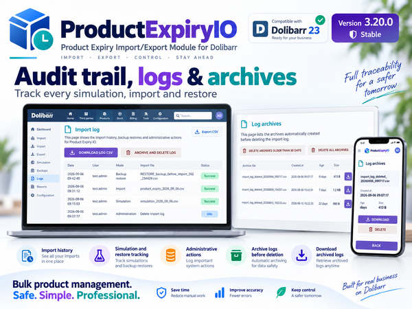 ProductExpiryIO import audit trail and log archives