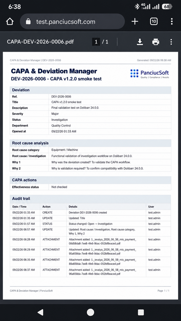 CAPA PDF report