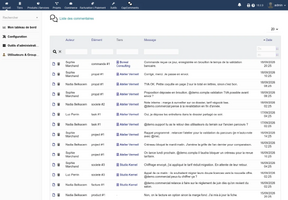 La liste des commentaires, filtrée par tiers