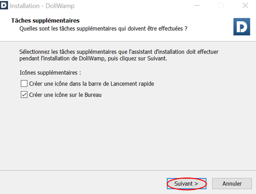 3. Cliquer sur Suivant, vous pouvez choisir l'icône sur la barre de lancement si vous le souhaitez