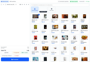 Interface de vente : panier à gauche, catalogue à droite