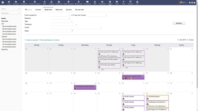 Capture d'écran de la vue mensuel de l'agenda